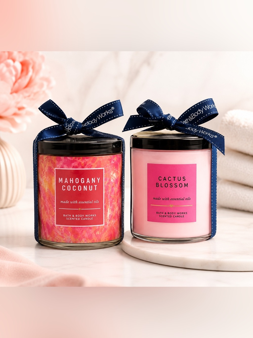 Bath & Body Works Pink Cactus Blossom & Mahogany Coconut Dual Candle Set